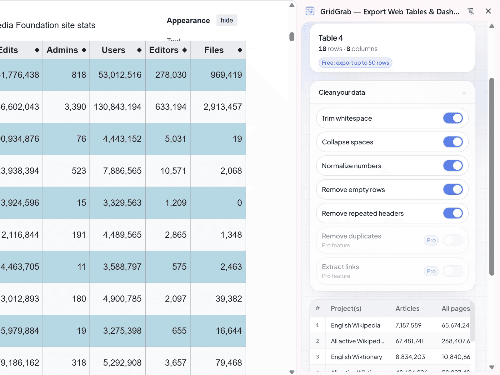 GridGrab — clean and preview exported data