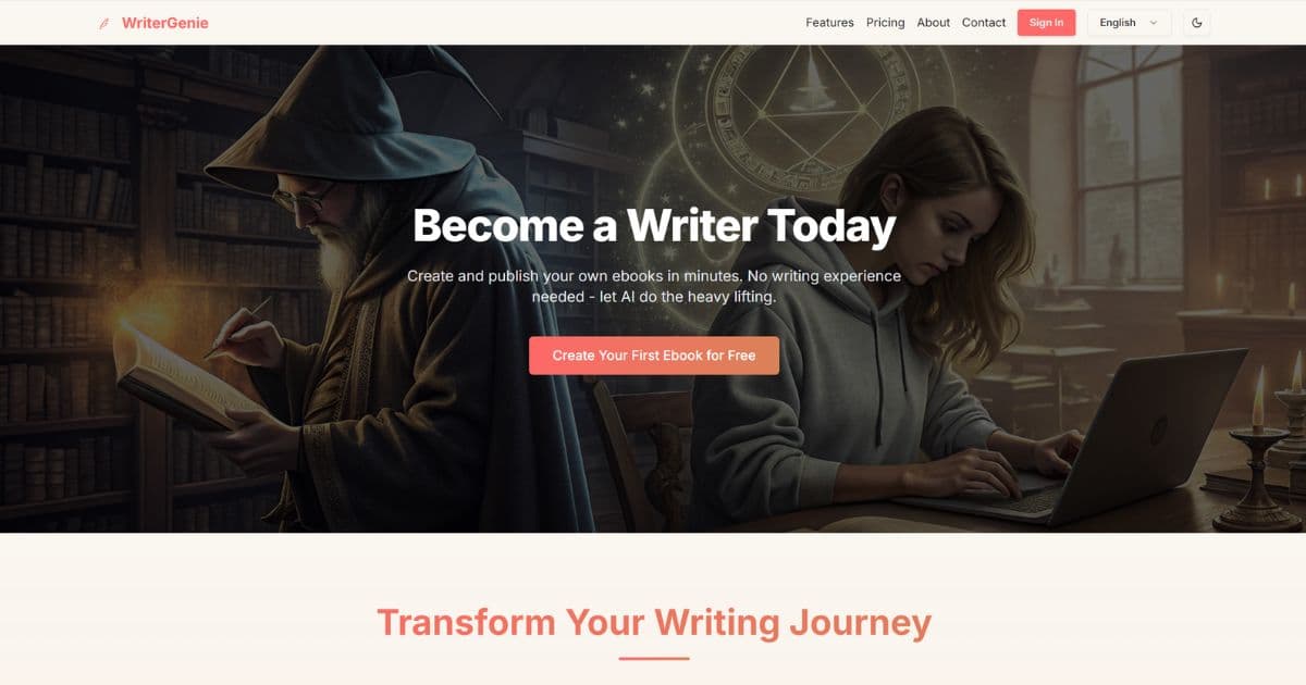 WriterGenie — Vorschau KI-E-Book-Erstellung und Publishing
